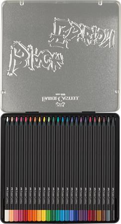 Farebné ceruzky, sada, trojhranné, v plechovej krabičke, FABER-CASTELL "Black Edition", 24 2