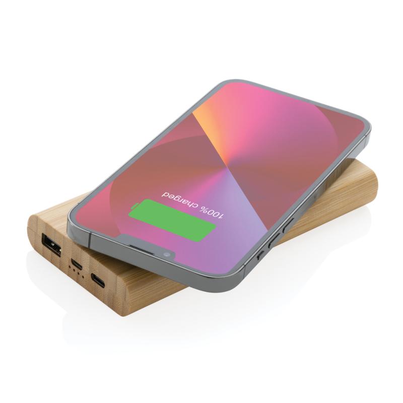 Bezdrôtová powerbanka 8 000 mAh 5W z bambusu hnedá 2