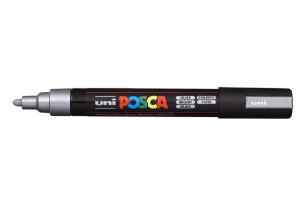 Dekoračný popisovač, 1,8-2,5 mm, UNI "Posca PC-5M", strieborná