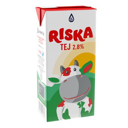 . Trvanlivé mlieko, balené v kartóne, 2,8 %, 1 l, RISKA