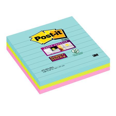 Samolepiaci poznámkový blok, linajkový, 3x70 listov, 101x101 mm, 3M POSTIT "Super Sticky M 1