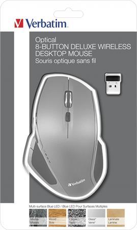 Myš, bezdrôtová, laserová, štandardná veľkosť, modré LED, VERBATIM "DELUXE", sivý