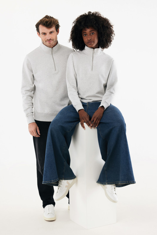 IQONIQ Elgon sveter s krátkym zipsom z recyklovanej bavlny light heather grey XXXL 14