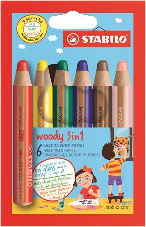 Farebná ceruzka, hrubá, STABILO "Woody", 6 rôznych farieb 1