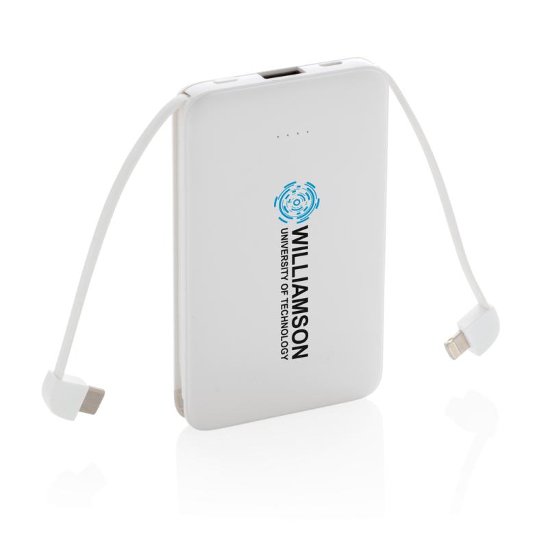 Vrecková powerbanka 5 000 mAh s integrovaným káblom biela 7