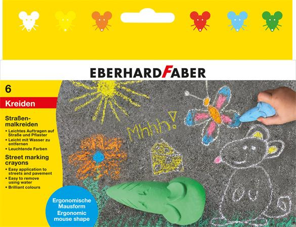 Krieda na asfalt, tvar myšky, EBERHARD FABER, 6 rôznych farieb
