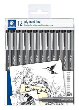 Liner, sada, 12 rôznych hrúbok, STAEDTLER "Pigment Liner 308", čierna 1