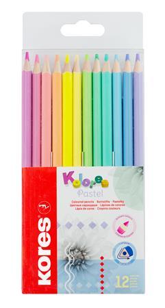 Farebné ceruzky, sada, trojhranné, KORES "Kolores Pastel", 12 pastelových farieb 1