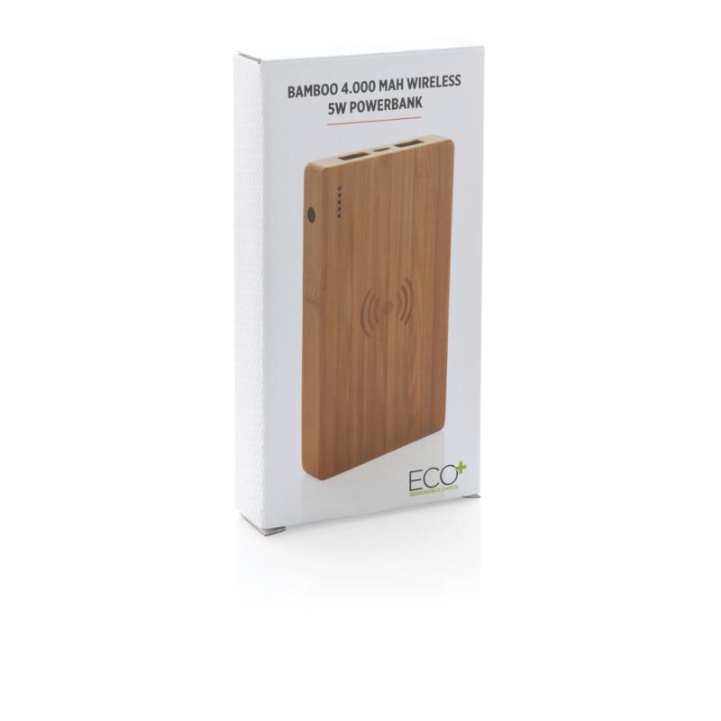 Bambusová bezdrôtová powerbanka 4 000 mAh 5W hnedá 12