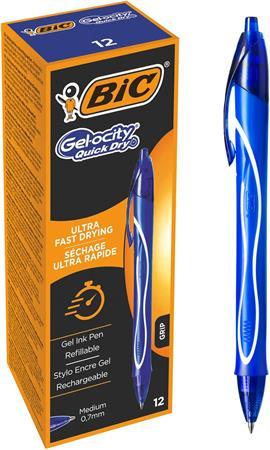 Gélové pero, 0,3 mm, stláčací mechanizmus, BIC "Gel-ocity Quick Dry", modré 1