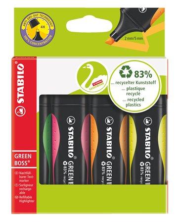 Zvýrazňovač, sada, 2-5 mm, STABILO "Green Boss", 4 rôzne farby 1