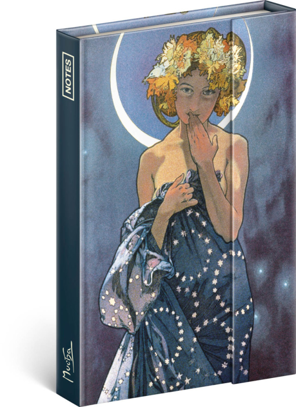 NOTIQUE Notes Alfons Mucha – Luna, linajkovaný, 11 x 16 cm