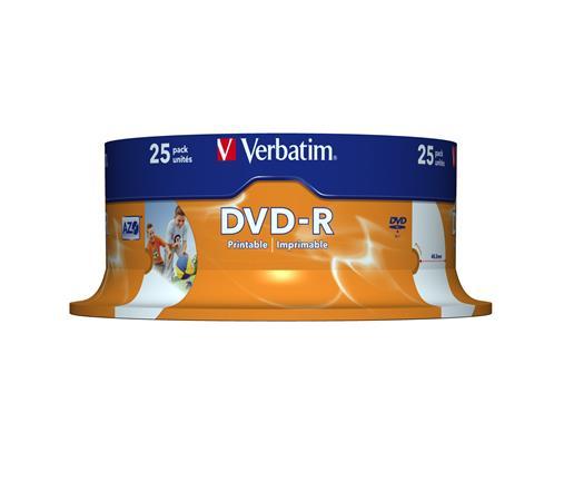 DVD-R disk, potlačiteľný, matný, ID, 4,7GB, 16x, 25 ks, cake box, VERBATIM 2