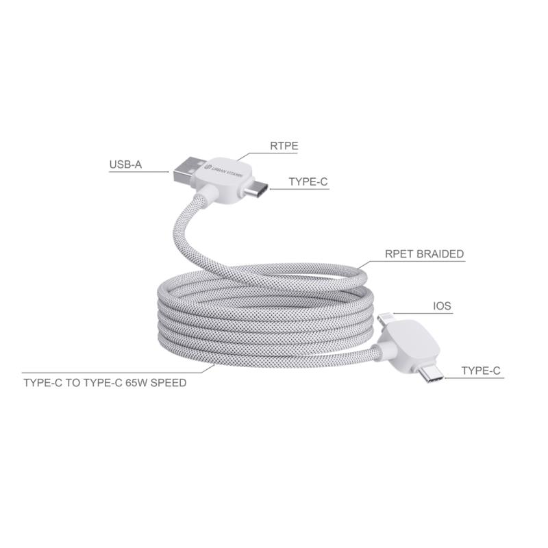 Magnetický kábel Urban Vitamin Stockton 65W z rec. TPE/PET biela 3
