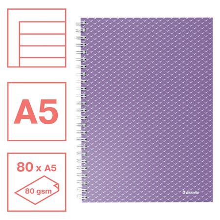 Špirálový zošit, A5, linajkový, 80 listov, ESSELTE  "Colour`Breeze", levanduľový 2