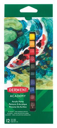 Akrylová farba, 12 ml, DERWENT "Academy", 12 rôznych farieb
