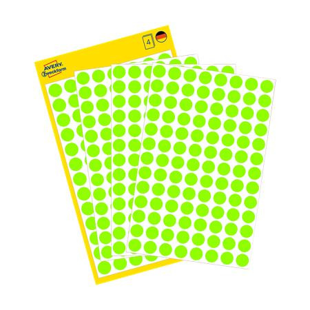 Etikety, okrúhle, priemer: 8 mm, AVERY ZWECKFORM, neónovo zelené, 416 etikiet/bal 3