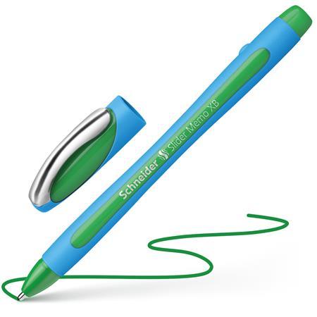 Guľôčkové pero, 0,7 mm, s vrchnákom, SCHNEIDER "Slider Memo", zelené 3