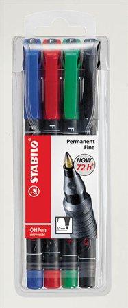 Permanentný popisovač, sada, 0,7 mm, STABILO "OHPen F", 4 rôzne farby 1
