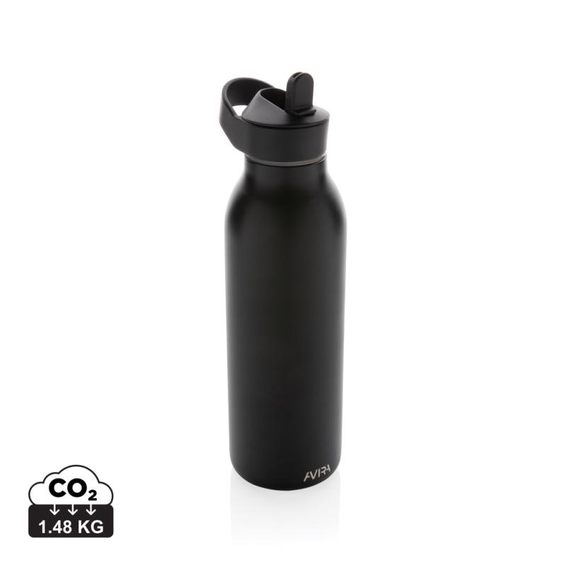 Flip-top fľaša na vodu Avira Ara 500ml z RCS recykl. ocele čierna