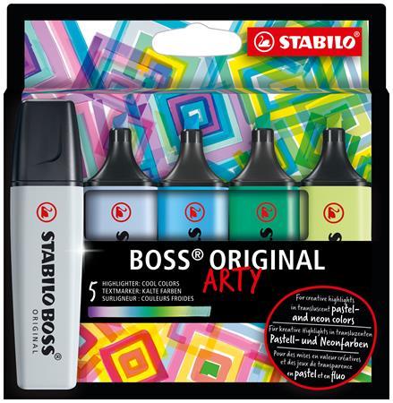 Zvýrazňovač, sada, 2-5 mm, STABILO "BOSS original Arty", 5 studených farieb 1