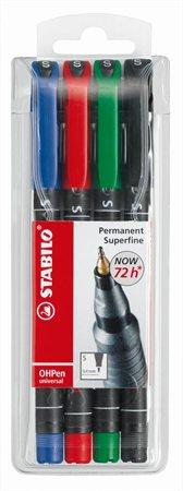 Permanentný popisovač, sada, 0,4 mm, STABILO "OHPen S", 4 rôzne farby 1