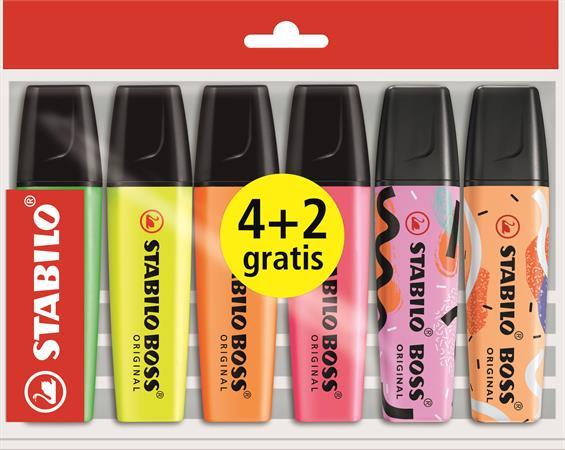 Zvýrazňovač, sada, 2-5 mm, STABILO "Boss Original ", 4+2 rôzne farby 1