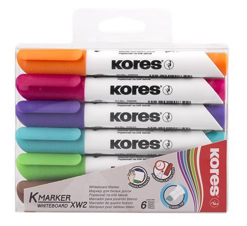 Popisovač na biele a flipchartové tabule, sada, 1-3 mm, zrezaný hrot, KORES "K-Marker", 6 1