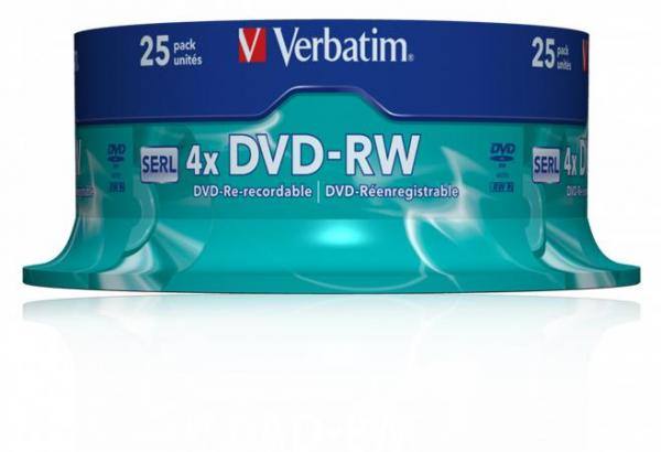 DVD-RW disk prepisovateľný, 4,7GB, 4x, 25 ks, cake box, VERBATIM 2