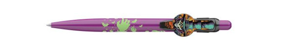 Guľôčkové pero, 0,8 mm, stláčací mechanizmus, fialové vzorované telo, ICO "Halloween", mod 1