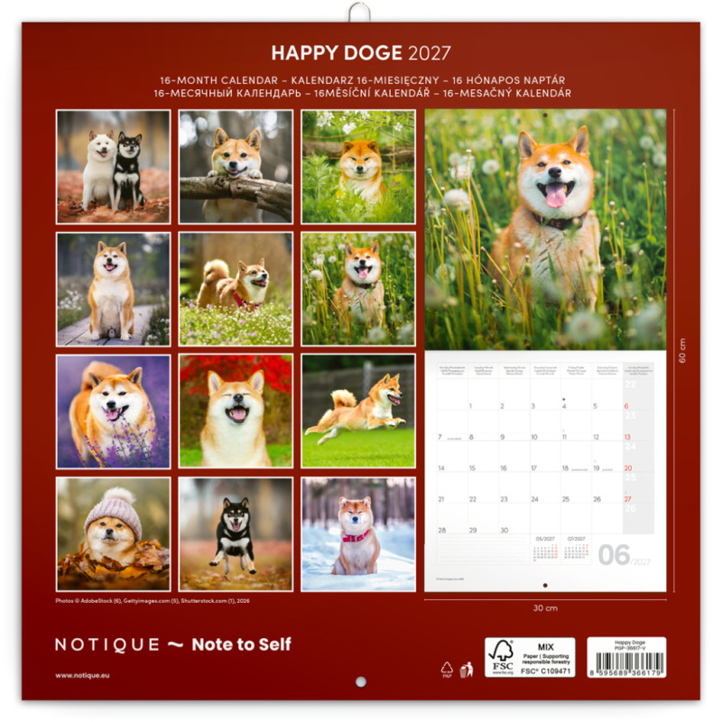 NOTIQUE Poznámkový kalendár Happy Doge 2027, 30 x 30 cm 14