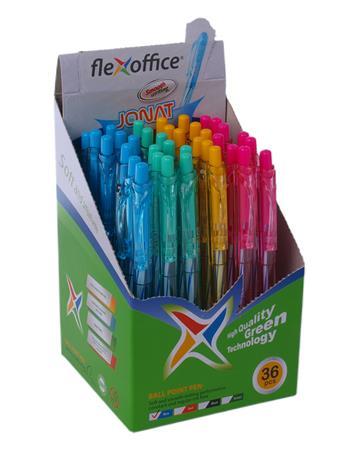 Guľôčkové pero, 0,25 mm, stláčací mechanizmus, rôzne farby tela, FLEXOFFICE "Jonat", modrá 5
