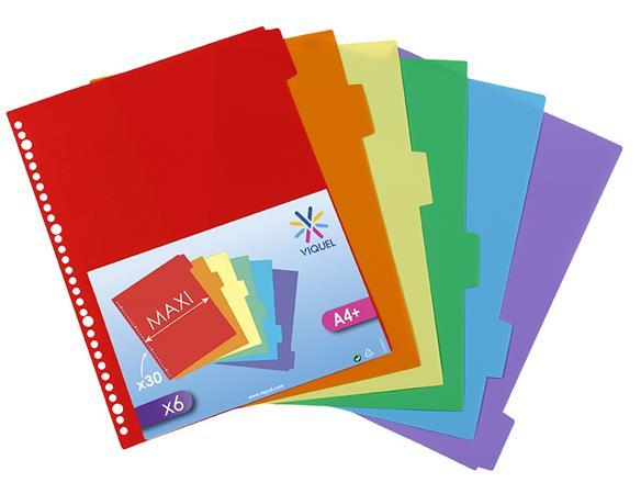 Rozraďovač, plastový, A4 Maxi, 6 x uško, VIQUEL 1