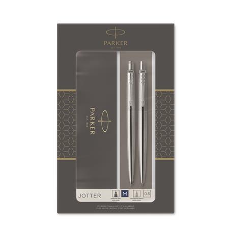 Guľôčkové pero a mikroceruzka, set, nerezové telo, strieborný klip, PARKER "Royal Jotter" 1