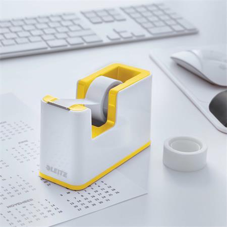 Dispenzor na lepiacu pásku, stolový, naplnený, LEITZ "Wow", biela-žltá 3