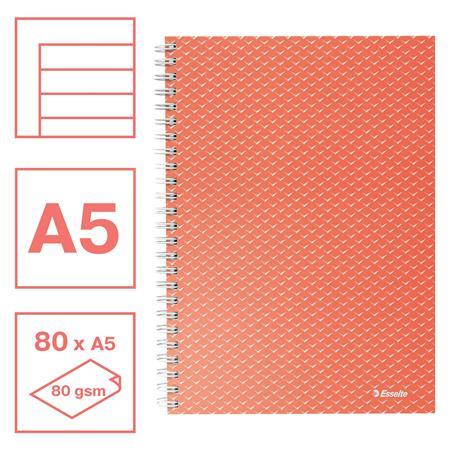 Špirálový zošit, A5, linajkový, 80 listov, ESSELTE  "Colour`Breeze", koralový 2