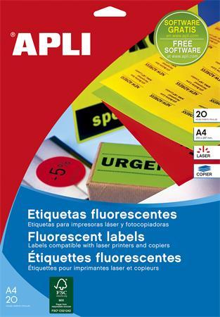 Etikety, 64x33,9 mm, farebné, zaoblené rohy, APLI, neónové červené, 480 etikiet/bal 2