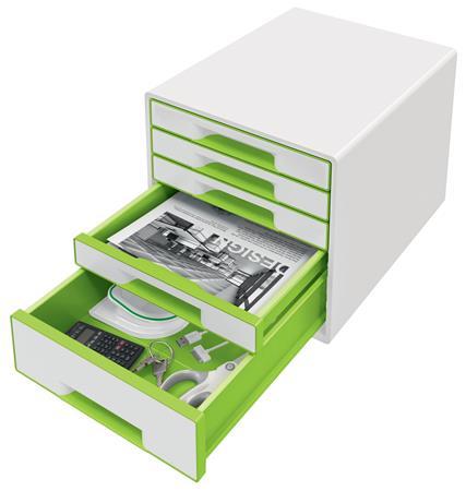 Zásuvkový box, plastový, 5 zásuviek, LEITZ "Wow Cube", biela/zelená 2