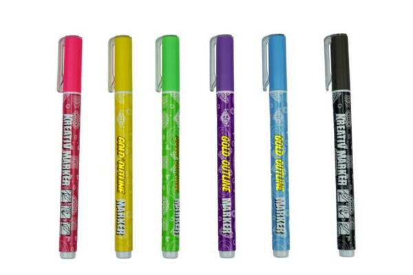 Kontúrovacie metalické popisovače, 1-2 mm, zlatá, WEDO, so 6 rôznymi farebnými kontúrami 2