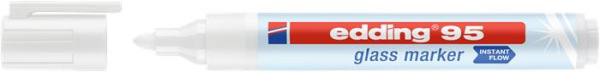 Popisovač na sklenené tabule, 1,5-3 mm, kuželový, EDDING, biely