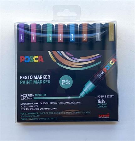 Dekoračný popisovač, 1,8-2,5 mm, UNI "Posca PC-5M", 8 rôznych kovových farieb 1