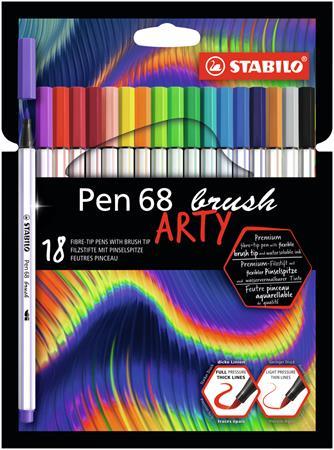 Fixky, sada, STABILO "Pen 68 brush ARTY", 18 rôznych farieb 1